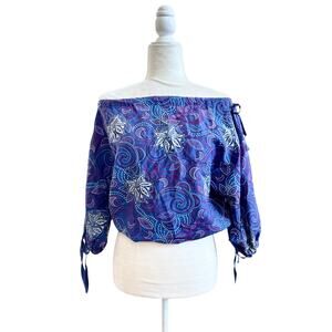 Mynt Star Women’s BOHO Drawstring Cotton Silk Blouse Small